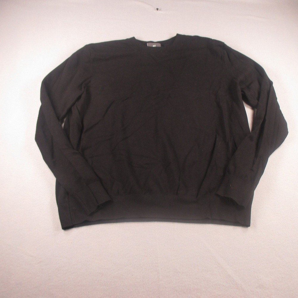 H&M Mens Large Black Slim Fit Crew Neck Sweatshirt Long Sleeve Pullover Basic